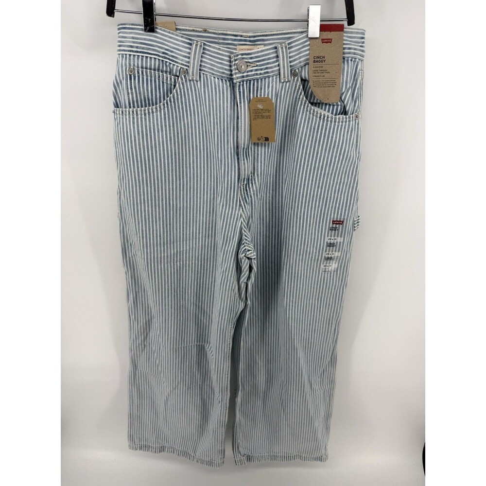 Levi Women's High Rise Straight Leg Cinch Baggy Striped Carpenter Jean 29X31